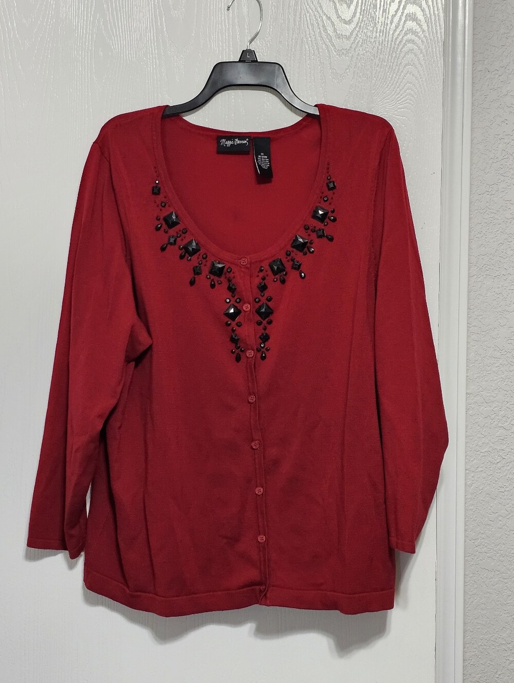 Maggie Barnes Beaded Button-front Cardigan 1X